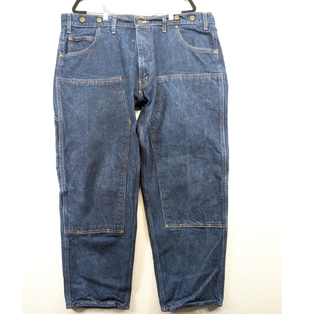Prison Blues Double Knee Work Jeans Mens 44x32 Dark Wash Logger Suspender Button